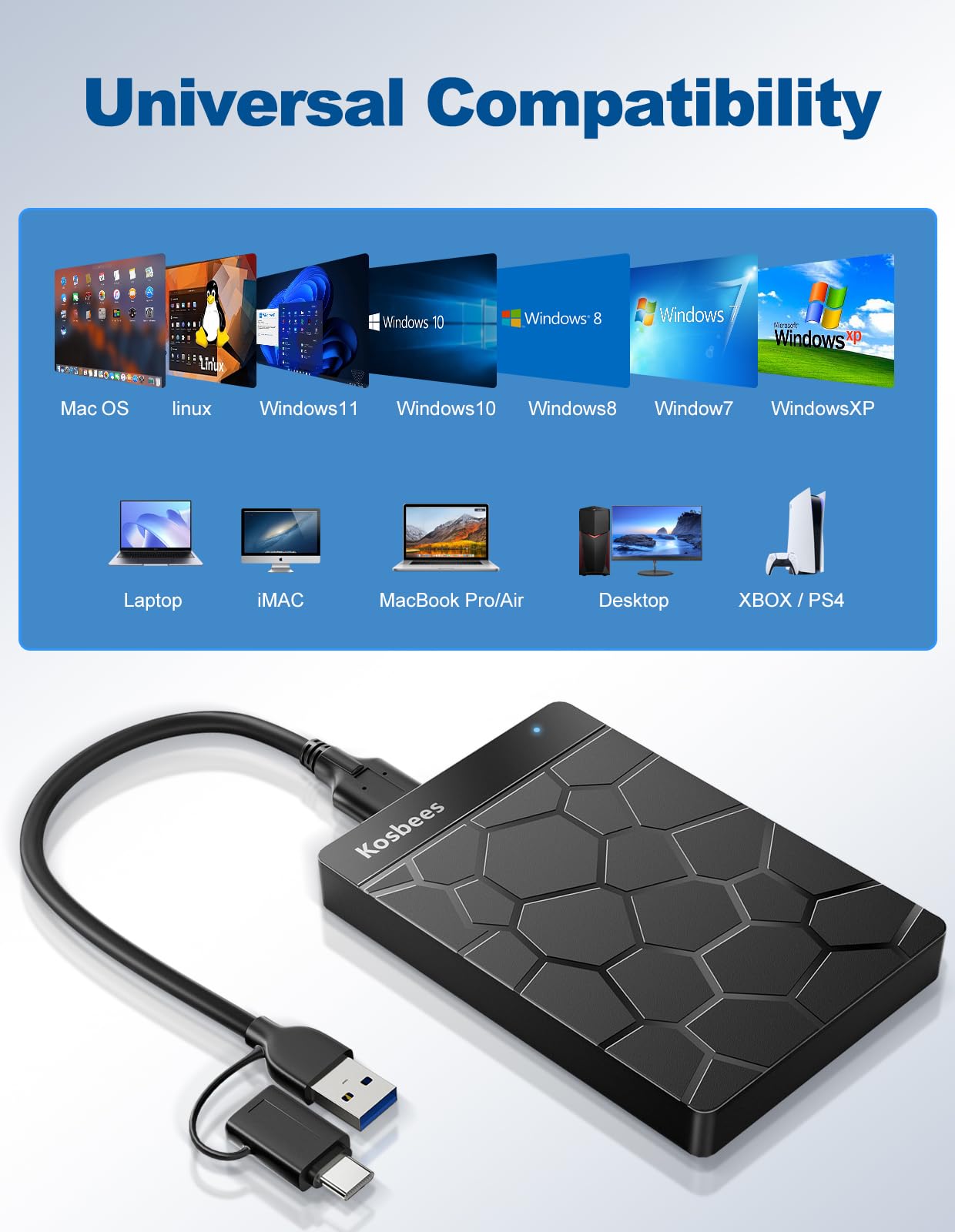Kosbees 500 GB External Hard Drives,Portable Hard Drive for Windows,Ultra Slim External HDD Store Compatible with PC, MAC,Laptop,PS4, Xbox one, Xbox