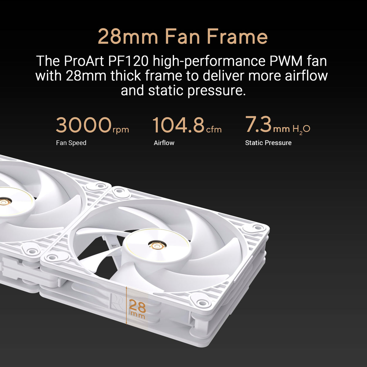 ASUS ProArt PF120 120mm PWM Fan White Edition, 3000RPM, High Airflow/Static Pressure, Daisy-Chain Design