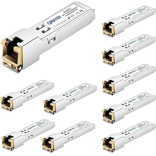 QINIYEK 10/100/1000BASE-T Copper SFP Ethernet Module, Gigabit SFP to RJ45 Mini-GBIC Transceiver for Cisco, Mikrotik, Netgear, Supermicro, up to 100m