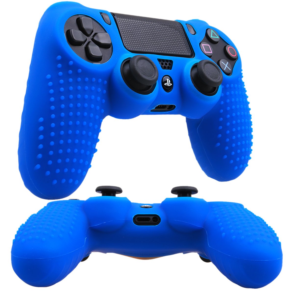 YoRHa Studded Silicone Cover Skin Case for Sony PS4/slim/Pro Dualshock 4 Controller x 1(Blue) with Pro Thumb Grips x 8