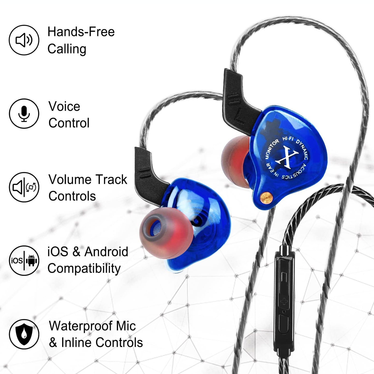 UrbanX iX2 Pro Dynamic Hybrid Dual Driver in Ear Musicians Earphones with Mic Tangle-Free Cable in-Ear Earbuds Headphones for Motorola Tab G20