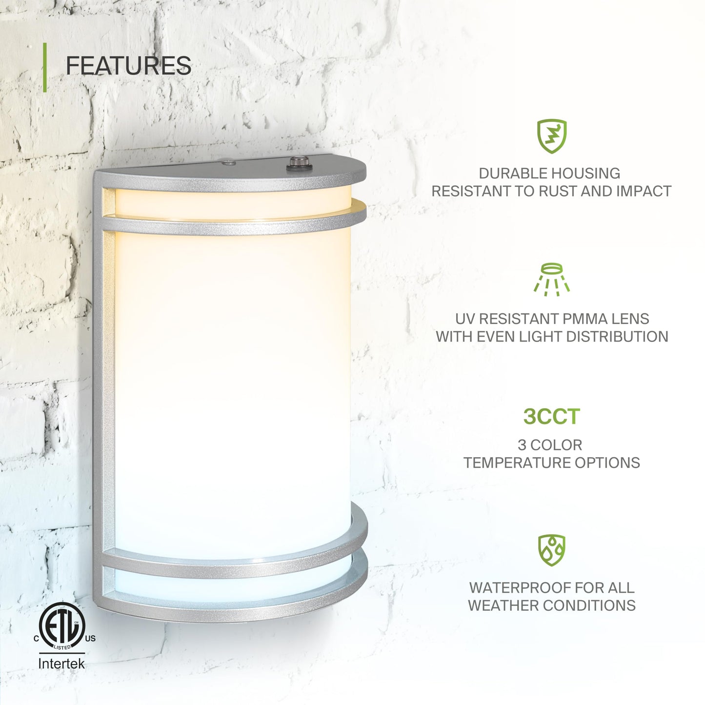 ASD 10 Inch Dusk to Dawn LED Outdoor Sconce Lights - 15W 120-277V 3000K-5000K Nickel Exterior Lighting Fixtures, Dimmable Exterior Lights for House