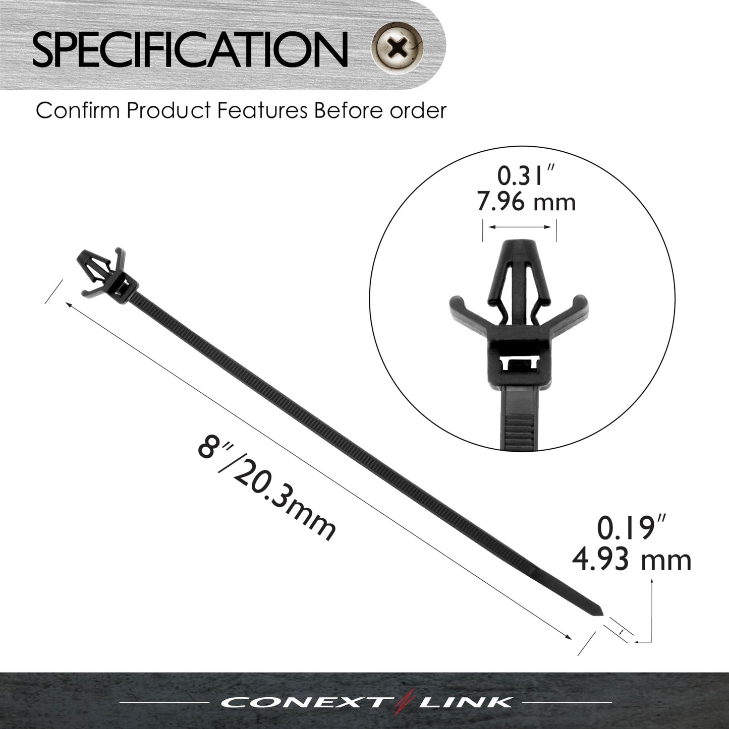 Conext Link 100 UV Nylon Cable Wire Zip Ties Arrow Head Push Mount 50 LBS 7.2" Inch Black ?19195?