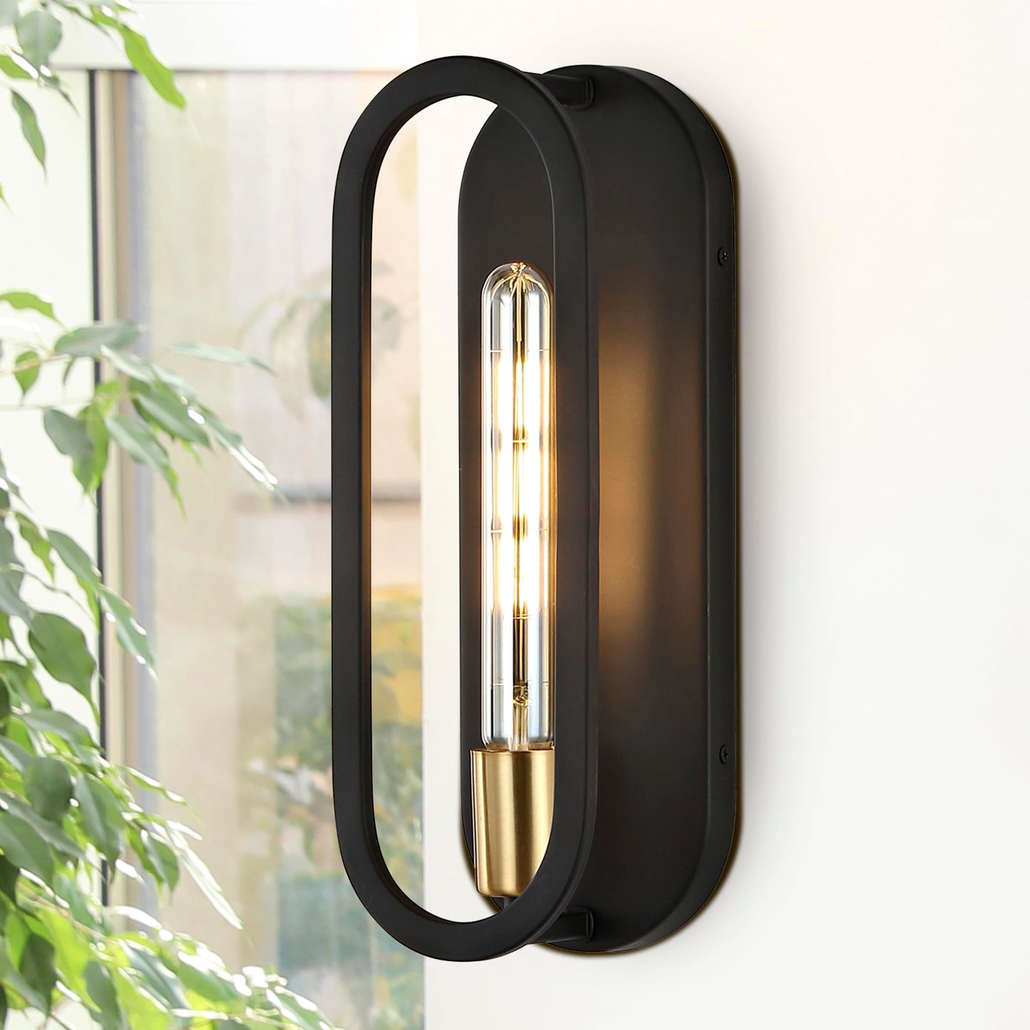 JONATHAN Y 4.75" Black/Brass Gold LED Wall Sconce, 1-Light Mid-Century Lamp for Bathroom Vanity, Bedroom, Hallway, Dimmable Bohemian Metal Fixture