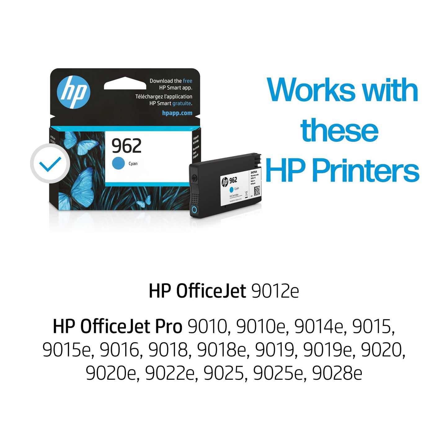 HP 962 Cyan Ink Cartridge | Works with OfficeJet 9010, Pro 9010, 9020 | Eligible for Instant Ink | 3HZ96AN