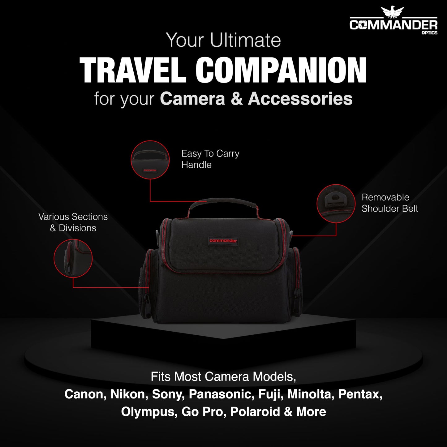 COMMANDER OPTICS Medium Camera Bag - Water Resistant, Soft Padded, Travel Bag for Canon EOS, Nikon, Sony & More DSLR Cameras/Camcorders Ample Storage