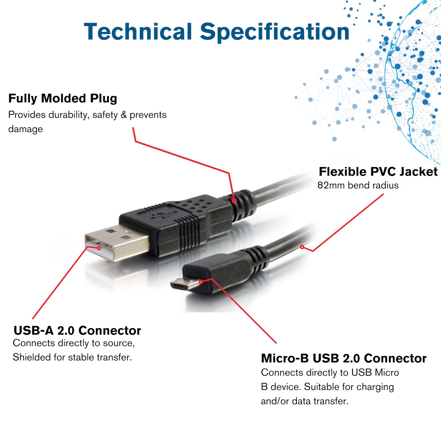 C2G Legrand USB A to B Cable, Male to Male USB Cable, Micro USB Cable, 2 Meters (6.56 Foot) Data Transfer Cable, Black USB Cord, 1 Count, C2G 27365