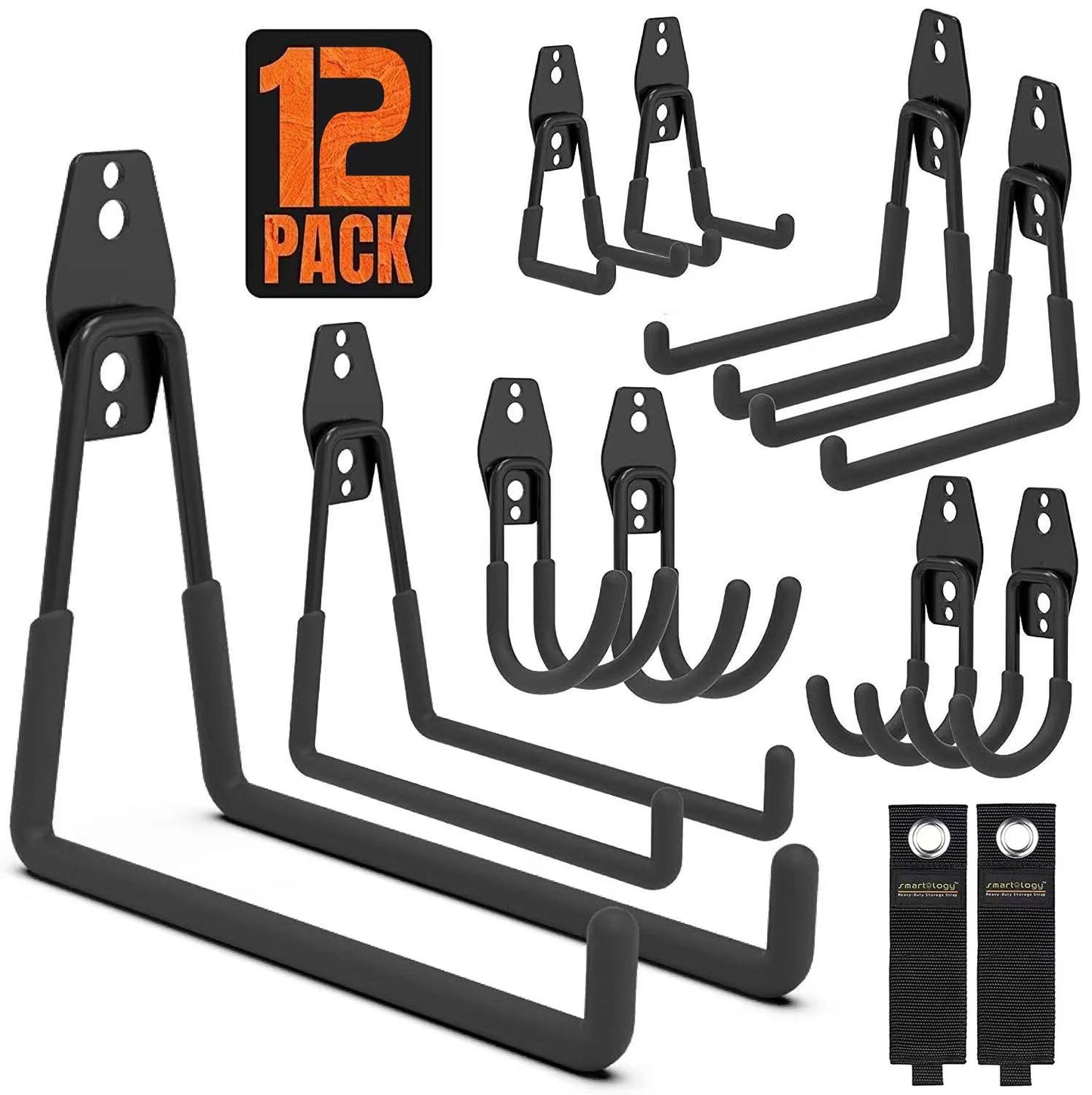 Garage Hooks, 12 Pack Wall Storage Hook Includes 2 Extension Cord Holder, Utility Organization, Heavy Duty Wall Mount Hangers for Hanging Bike