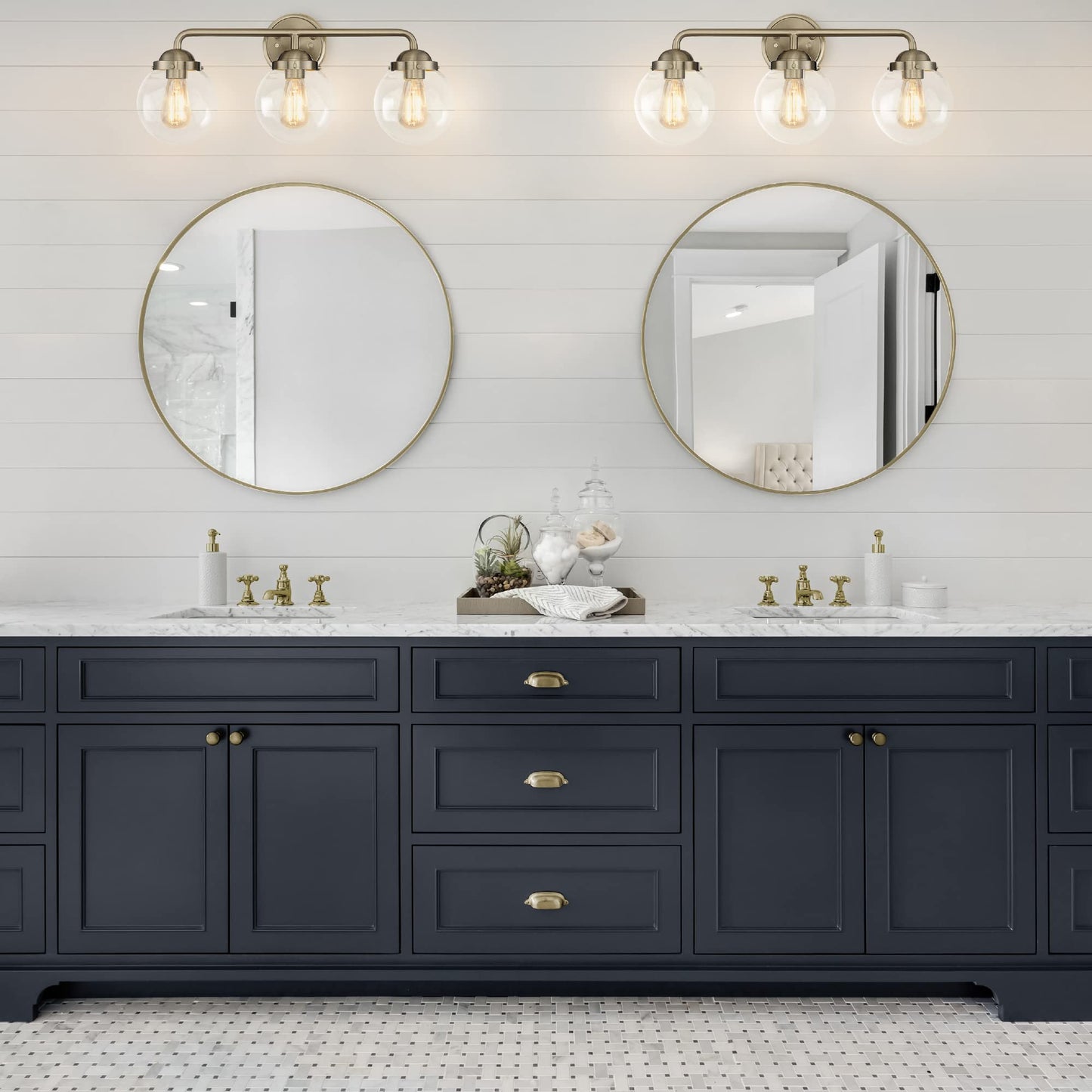 Ultralux Glass Globe 3-Light Bathroom Vanity Light - Wall Mounted, TRIAC Dimmable Bathroom Sconce with 6W 2700K LED Edison Bulbs - Energy Efficient