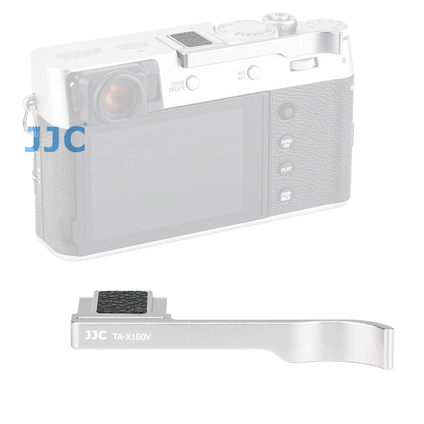 JJC TA-X100V Silver Thumbs Up Grip for Fuji X100V Camera, Hot Shoe Thumb Grip Comaptible with Fujifilm X100V X100F X-E3, Made of Premium Anodized