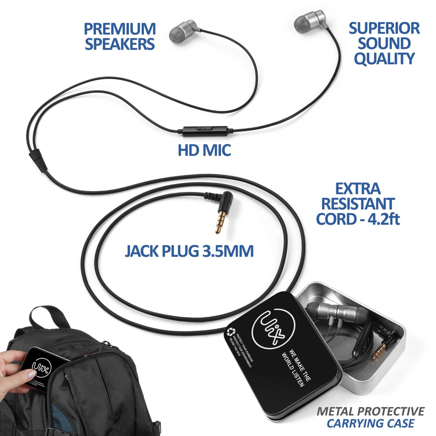 UliX Rider Wired Earbuds in-Ear Headphones, 5 Years Warranty, Earphones with Microphone, with Anti-Tangle Cable, Ear Buds for iPhone, iPad, Samsung