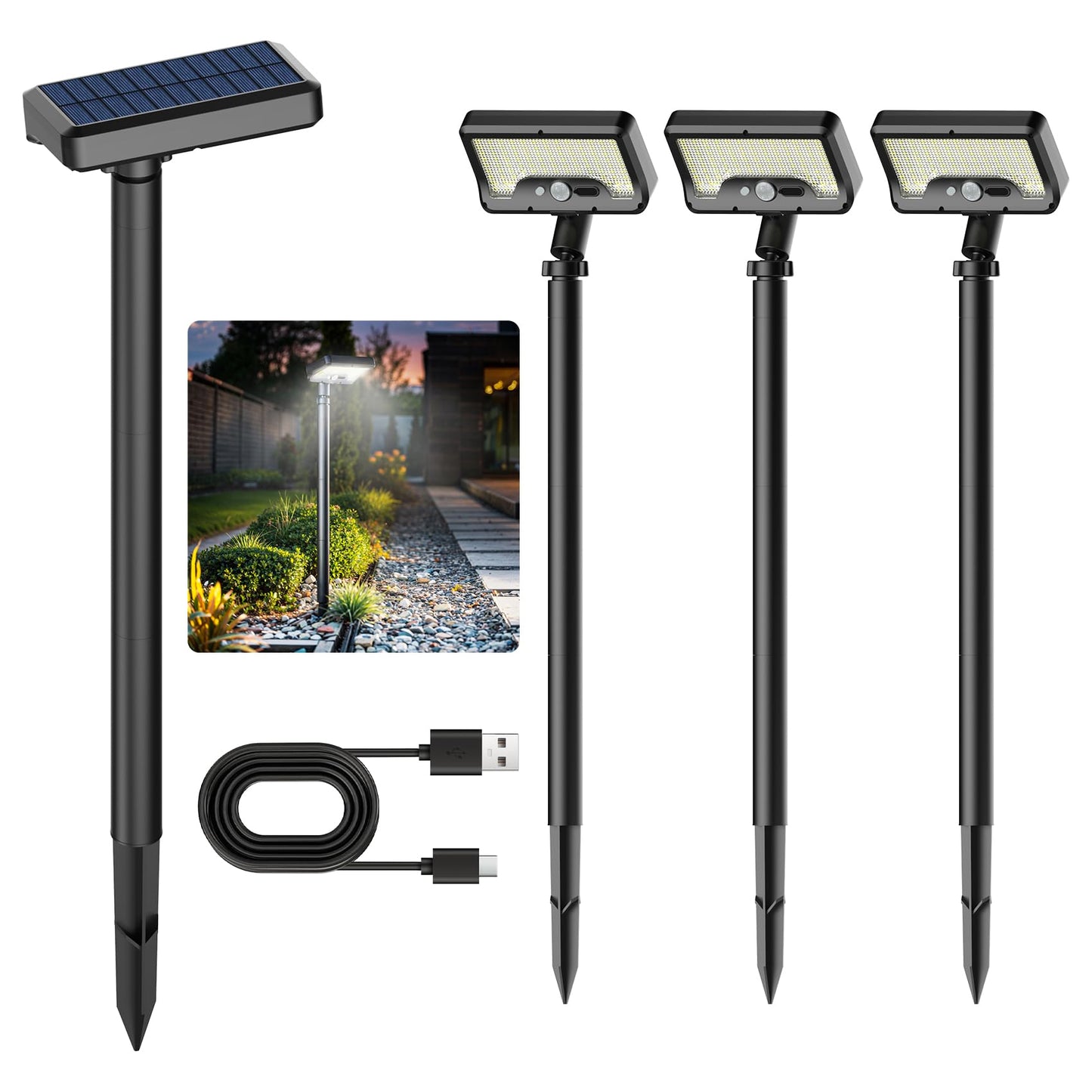 Tryme Solar Motion Lights Outdoor Waterproof 92 LEDs Bright Pathway Lights with Adjustable Angle & 3 Modes for Walkway, Driveway, Sidewalk, Garden