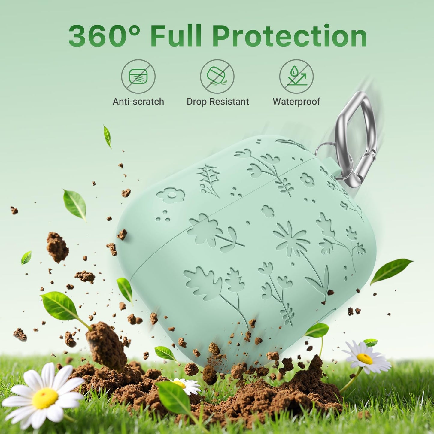 MoKo for AirPods Pro 3 Case Cover with Cleaner Kit, Cute Flower Engraved Case for Apple AirPods Pro 3rd Gen 2025, Silicone Protective Shockproof Cover