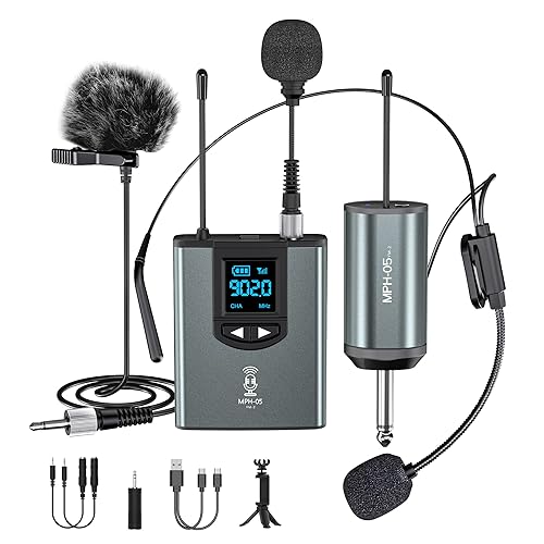 ttstar Wireless Microphone System Headset/Stand/Lavalier Mic with Rechargeable Bodypack Transmitter Receiver for PA Speaker, Camera, Recording