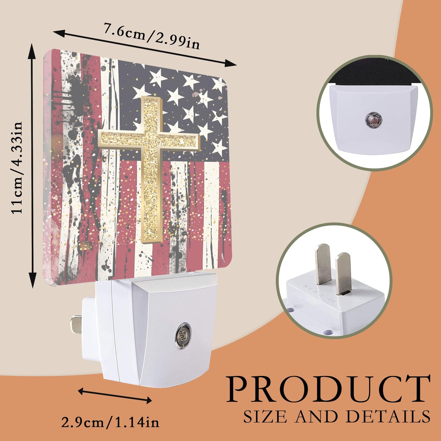 AOWULA Night Light Plug into Wall,American Flag Cross Night Light with Dusk to Dawn Sensor Night Light for Kid Girls Boys Women Men Room