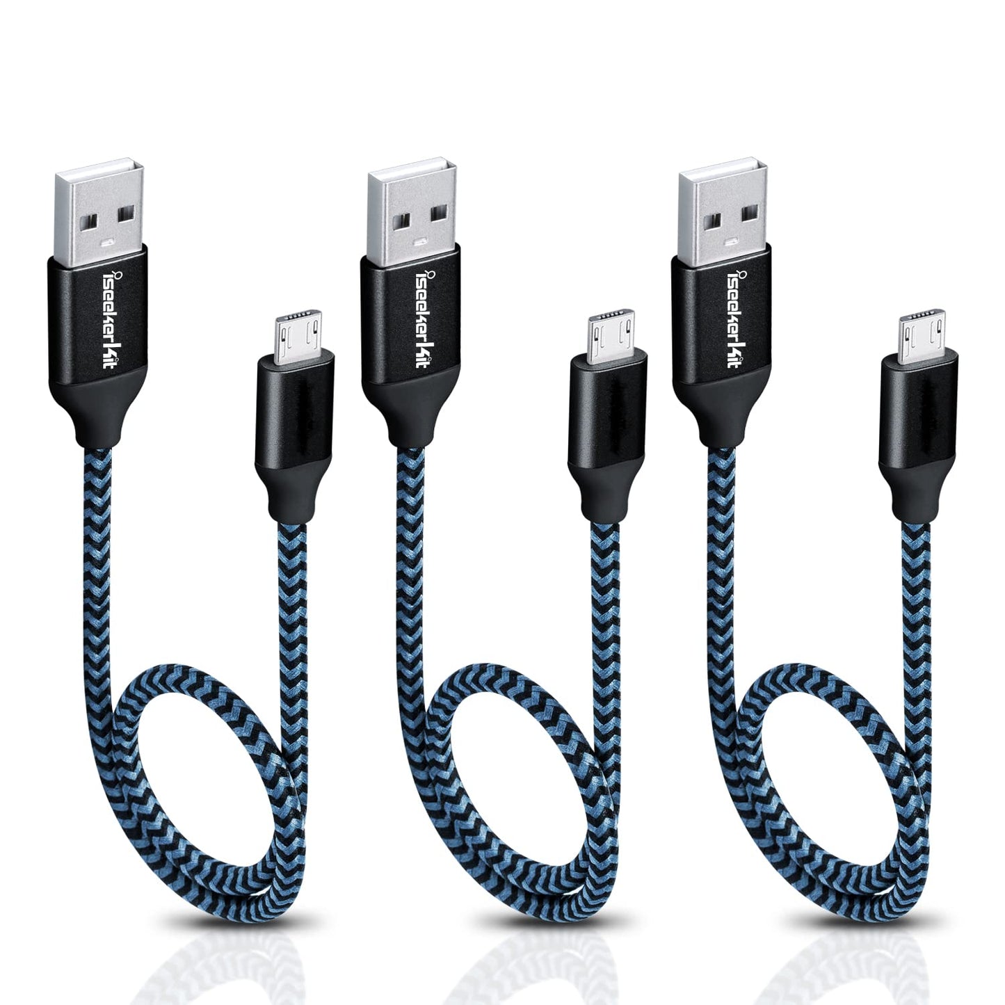 iSeekerKit Short Micro USB Cable 1Ft Nylon Braided Fast USB Charging Cord Compatible for External Battery Charger, Samsung, HTC, LG, Android and More