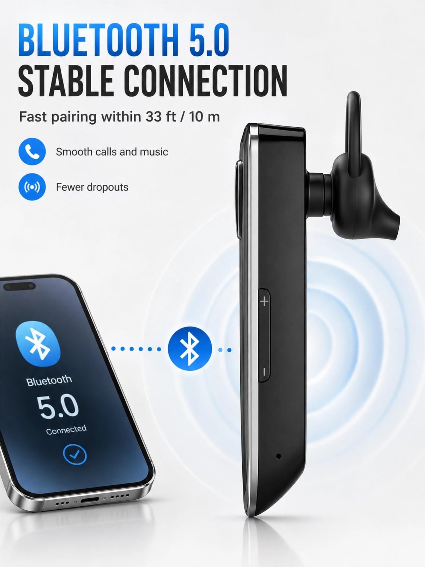 YW YUWISS Bluetooth Earpiece for Cell Phone with Mic Wireless in Ear Earbud Headphones Car Headset with 50 Hours Noise Canceling Hands Free Calling
