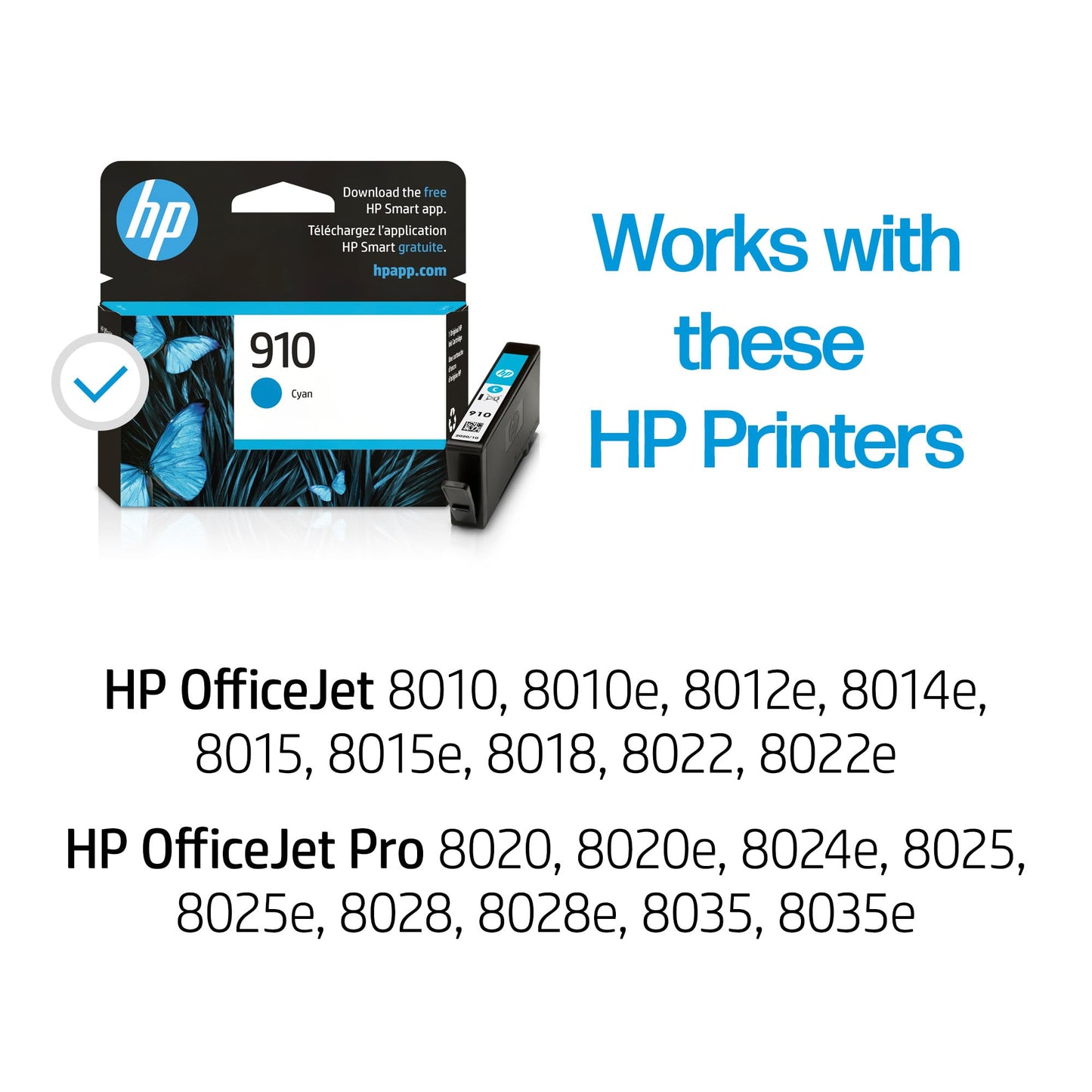 HP 910 Cyan Ink Cartridge | Works with OfficeJet 8010, 8020 Series, OfficeJet Pro 8020, 8030 Series | Eligible for Instant Ink | 3YL58AN