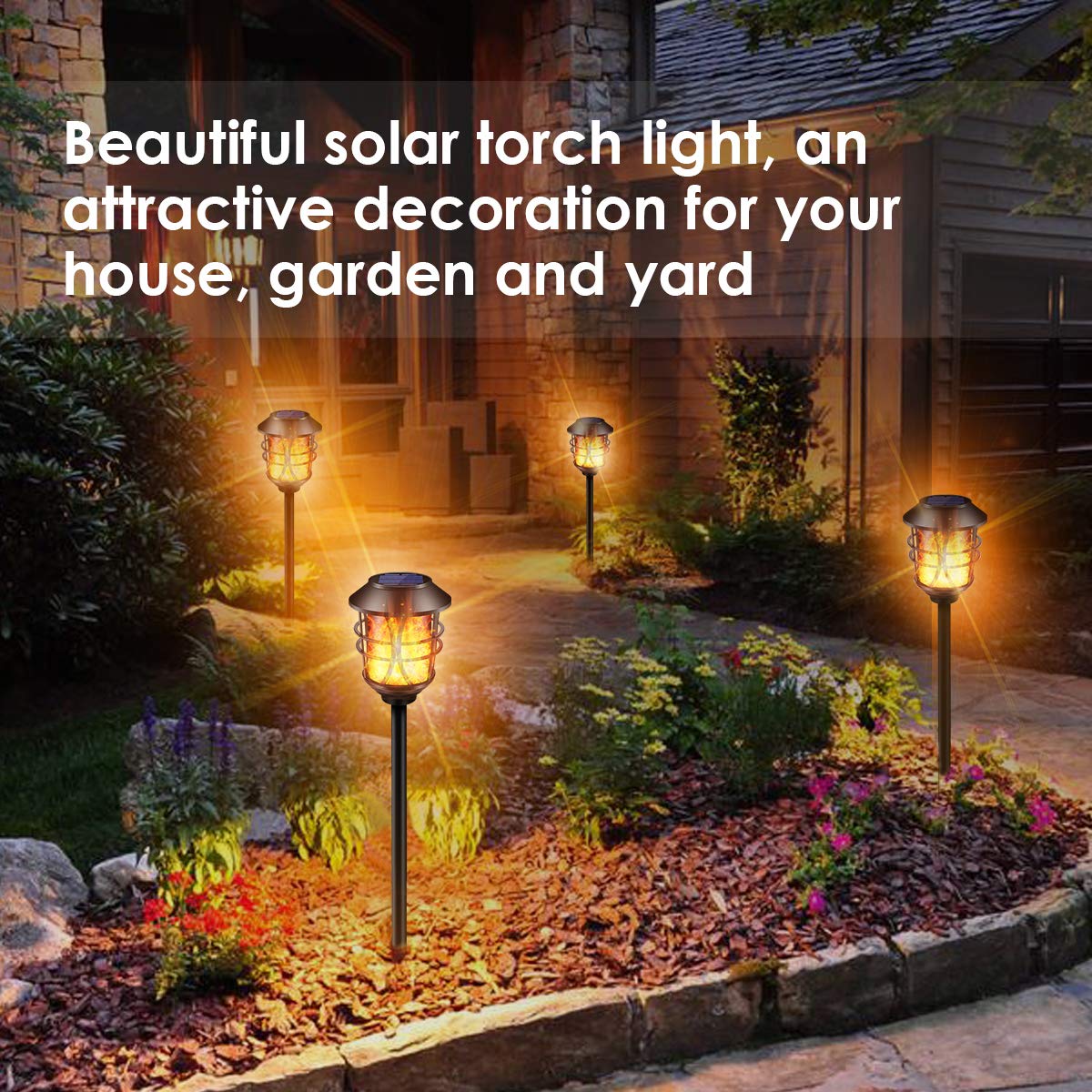 TomCare Solar Outdoor Lights Metal Flickering Flame Torches Waterproof Heavy Duty Pathway Landscape Lighting Dusk to Dawn Auto On/Off for Garden Patio