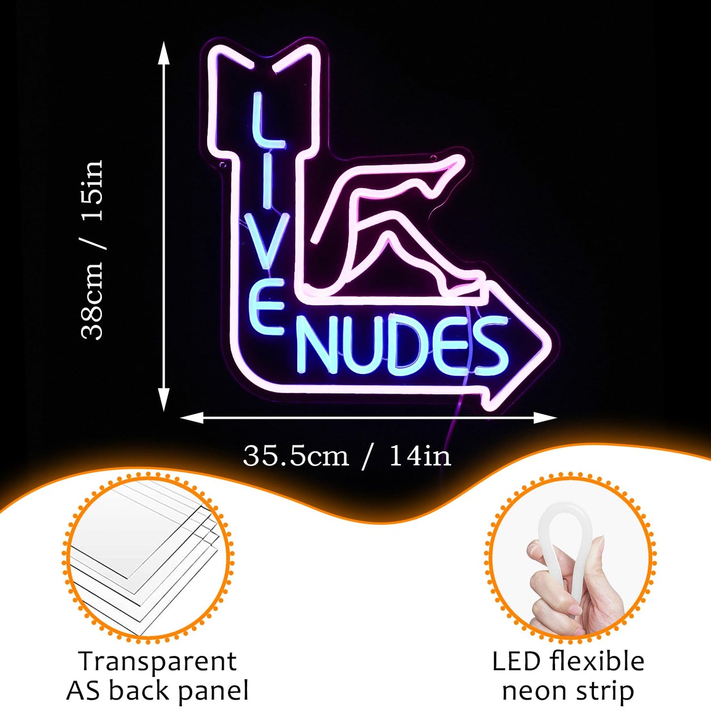 Live Nudes Neon Sign - Cool LED Sign, Pink & Blue, Dimmable USB Powered, Wall Decor for Man Cave, Beer Bar
