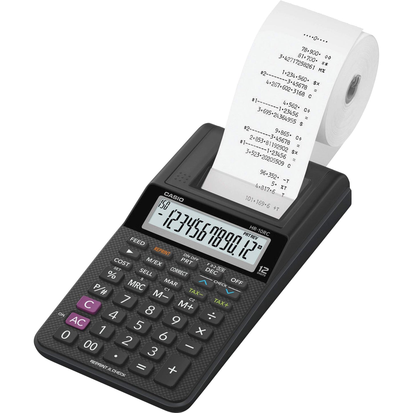 Casio HR-10RC Mini Desktop Printing Calculator | Portable | 12-Digit Display | One-Color Printer | Tax & Currency | Ideal for Taxes, Bookkeeping