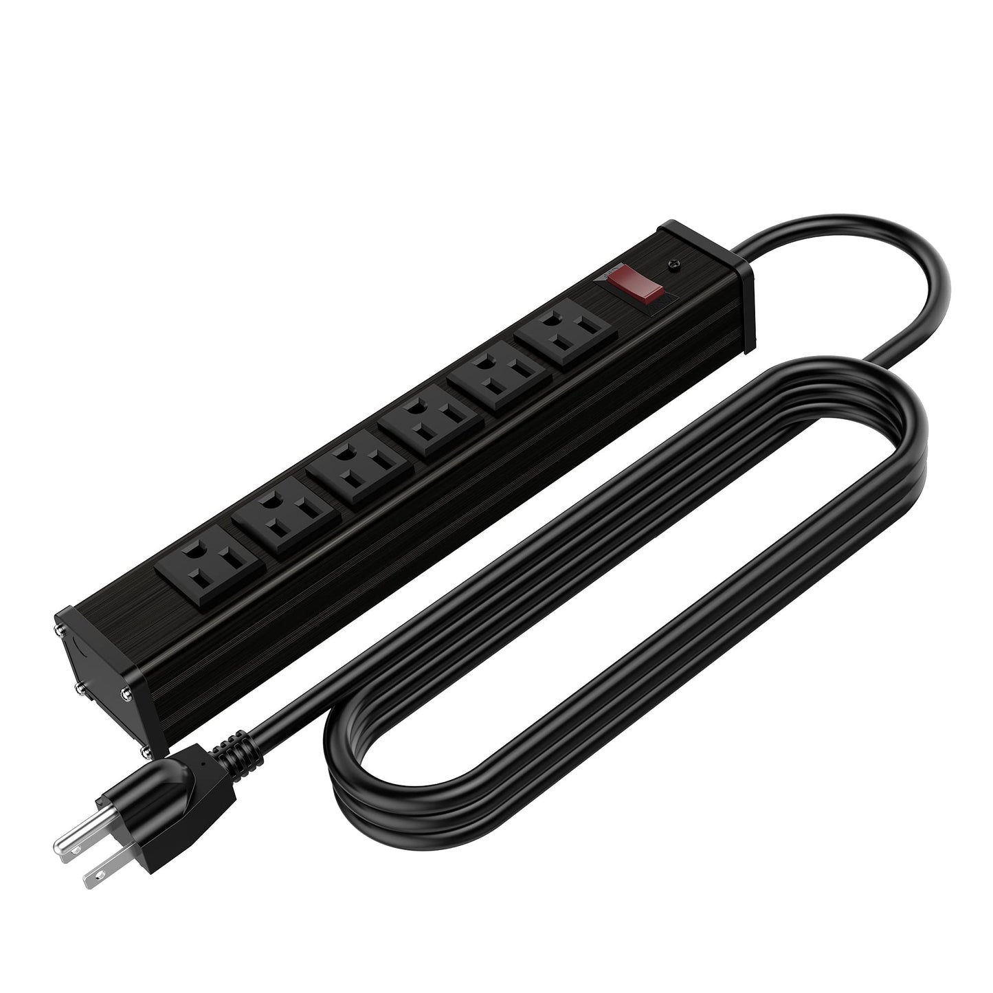 Oviitech Metal Socket Wall Mount 6 Outlets Heavy Duty Power Strip, 6 Feet Extension Cord, Mounting Brackets Included,Workshop/Industrial Use, ETL