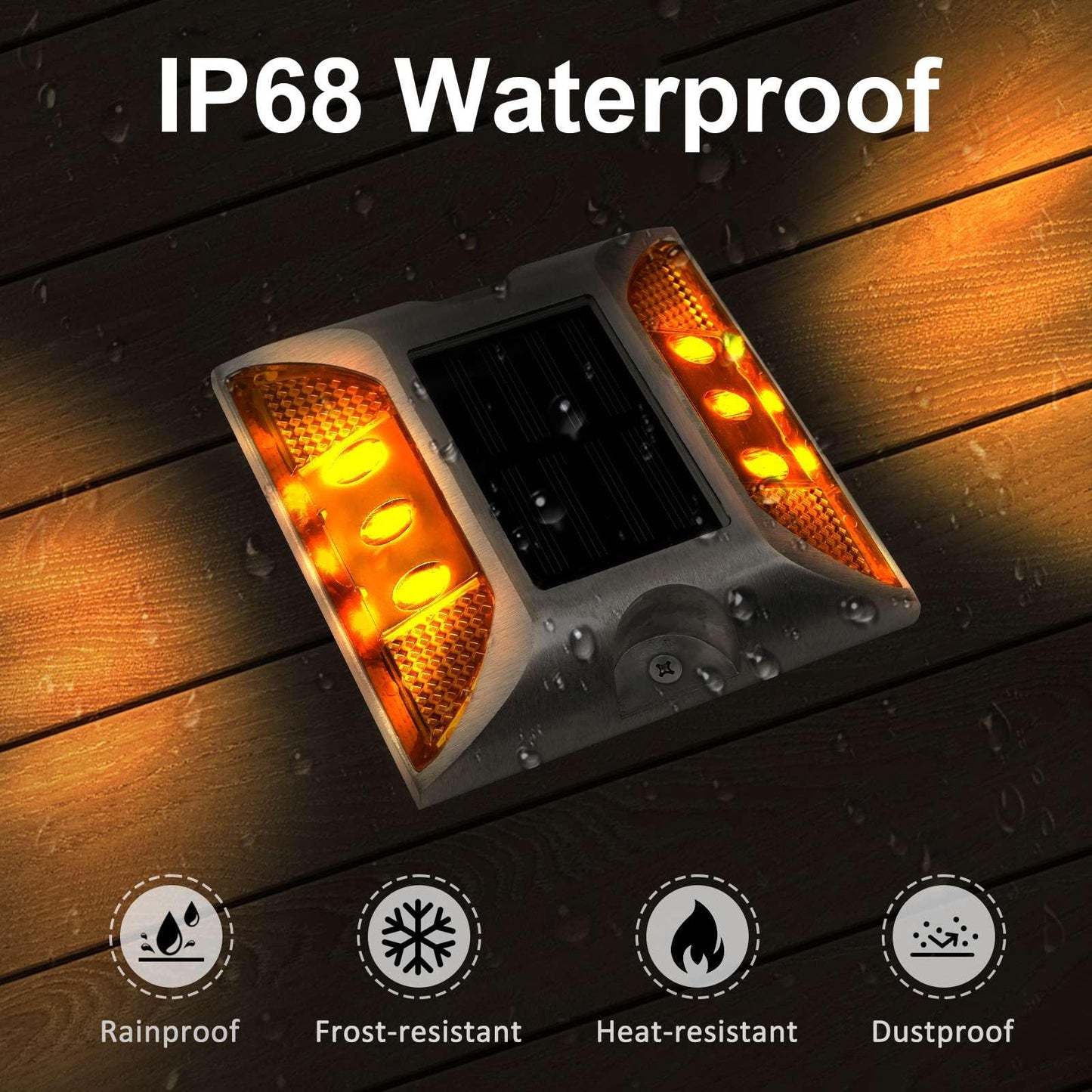 Aolyty Solar Driveway Dock Lights, IP68 Waterproof Solar Deck Light Outdoor Warning Step Light Reflective Road Marker for Sidewalk Stair Garden