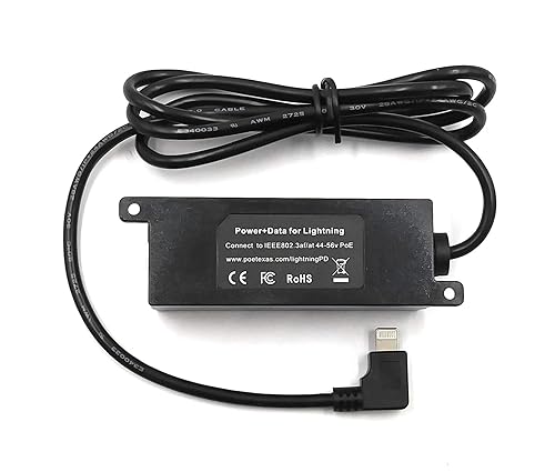 PoE Texas Ethernet to Lightning Adapter - 12 Watt Power and Data for iPad Tablets, iPhone - 802.3af PoE Splitter for POS, Kiosks, Digital Signage