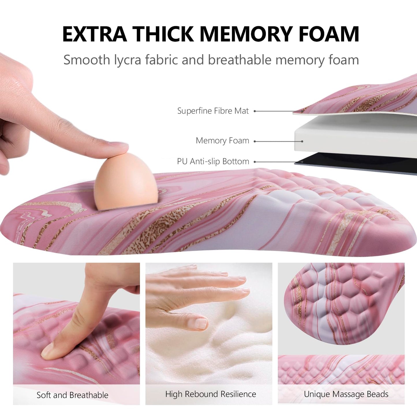 Mouse Pad Wrist Support, Laokiiy 2 in1 Keyboard Wrist Rest+ Ergonomic Mouse Pad, Non-Slip Wrist Rest for Computer Keyboard, Made Easy Typing & Relieve