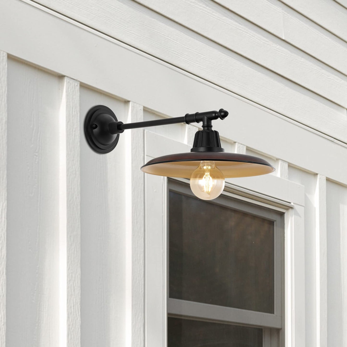JONATHAN Y 12" Navy/Black 1-Light Modern Farmhouse Outdoor Sconce, Industrial Wall Lamp for Porch Patio, Iron Victorian Arm with Metal Shade, LED Bulb