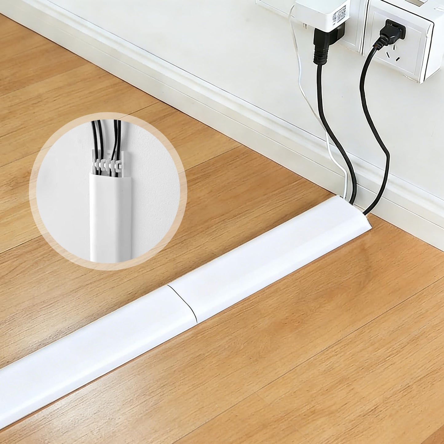Cable Management Raceway Self Adhesive 30CM, Wall Cord Clip Concealer Channel, Wire Cover Hider for Home Office Desk TV PC(White, 2 Pack)