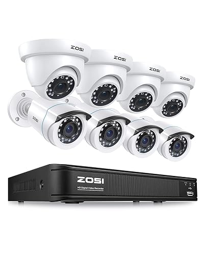 ZOSI H.265+ 1080p Home Security Camera System Indoor Outdoor, 5MP Lite CCTV DVR 8 Channel, 8 x 1080p Weatherproof Surveillance Bullet Dome Camera