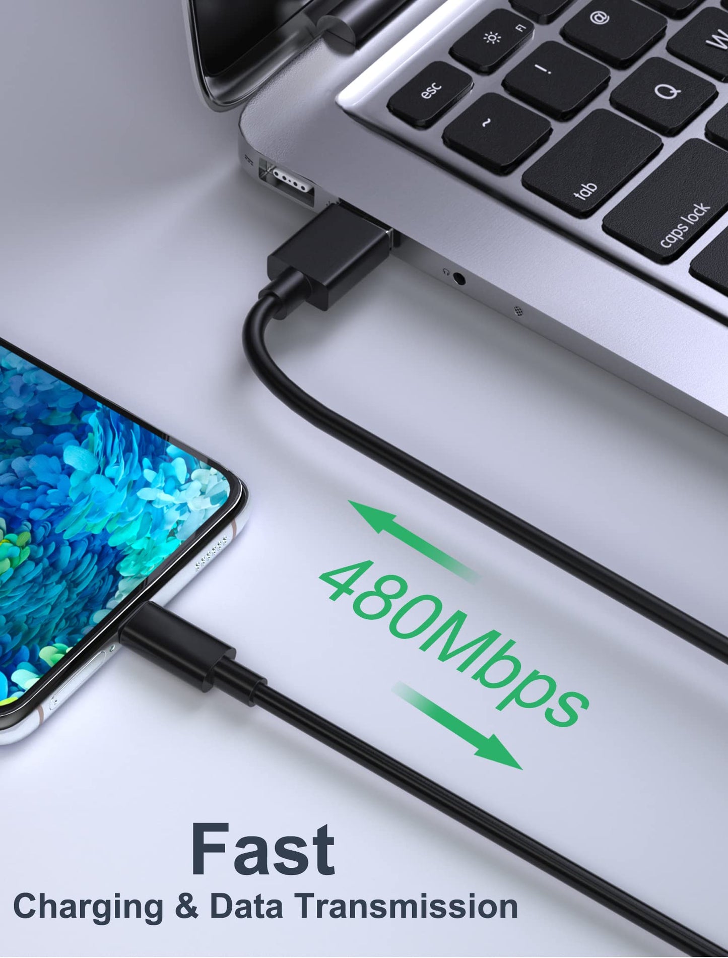 Type C Charger Fast Charging, 2 Pack Adaptive Fast Charger USB C Android Phone Wall Charger Block with 6FT+6FT+1.5FT Charge Cable for Samsung Galaxy