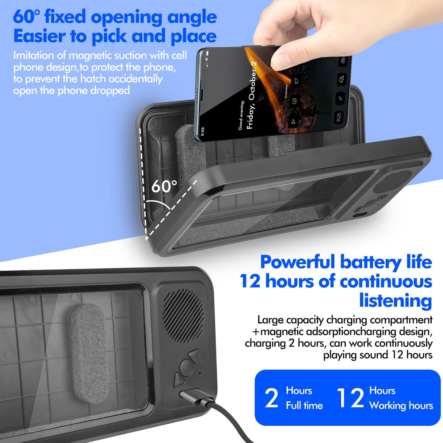 Wireless Bluetooth Speaker for Bathroom , Shower Phone Holder Speaker , Waterproof 360 Rotation Viewable Shower Phone Case Speakers for Bathroom Wall