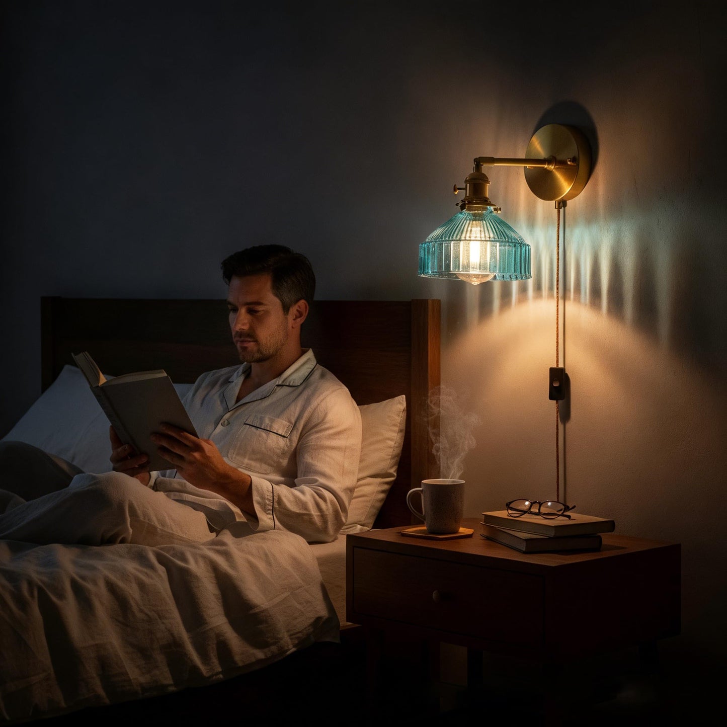 YJQHXY Plug in Modern Minimalist Handcrafted Glass Wall Sconce with Adjustable Brass Socket Adjustable Wall Lamp with Cable 180 Degree Up and Down