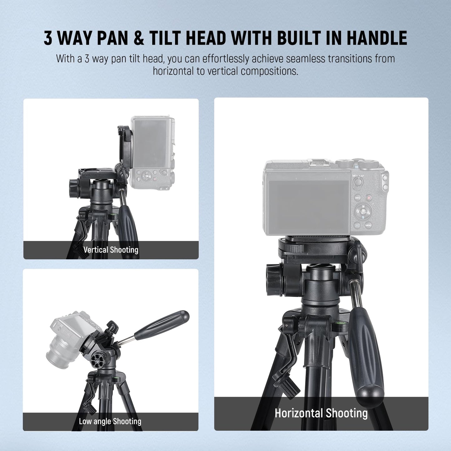 NEEWER Basic Mini Desk Tripod for Camera with 3 Way Pan Tilt Head & Handle, Small Portable Metal Tabletop Selfie Stick Stand with 1/4" Screw for DSLR