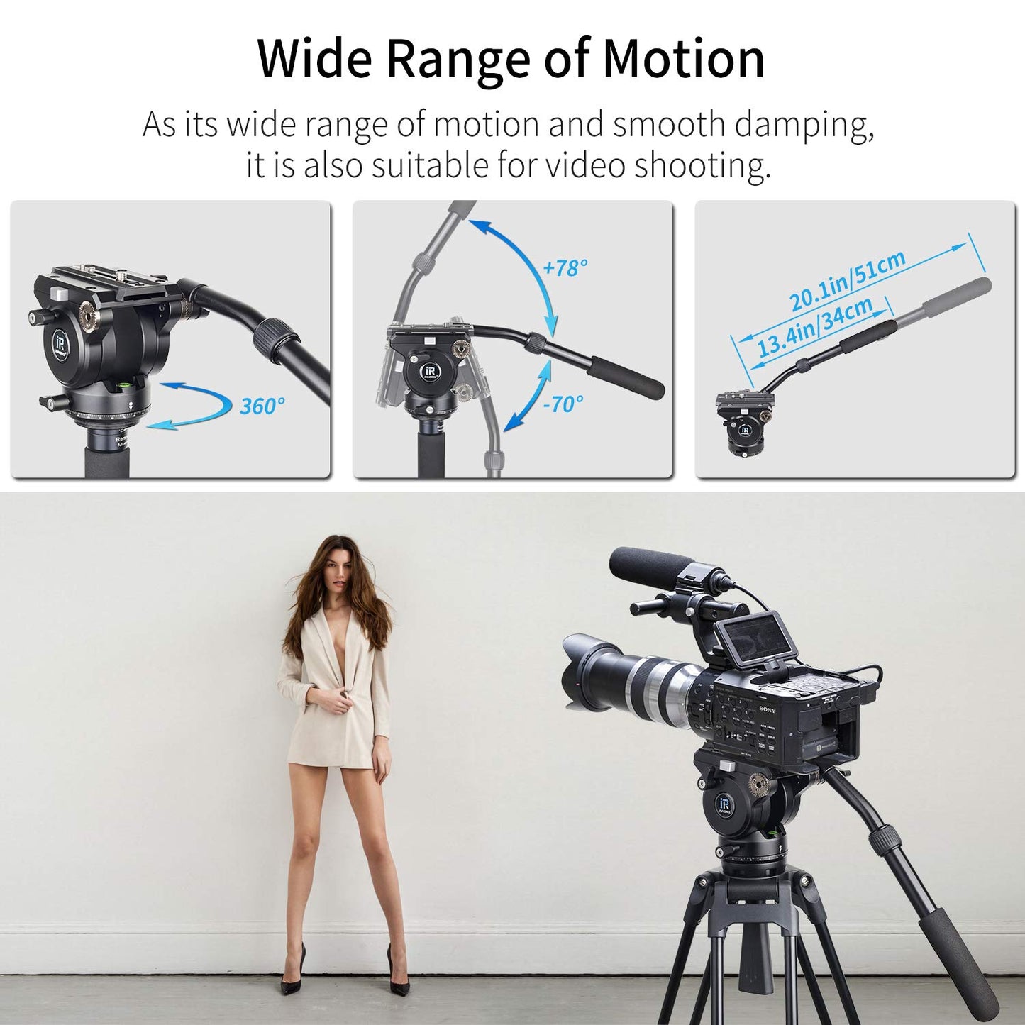 Video Fluid Head Tripod Drag Pan Head INNOREL H90 CNC All Metal Panoramic Tripod Head for DSLR Cameras Camcorders Tripod Monopod with 3/8" 1/4"