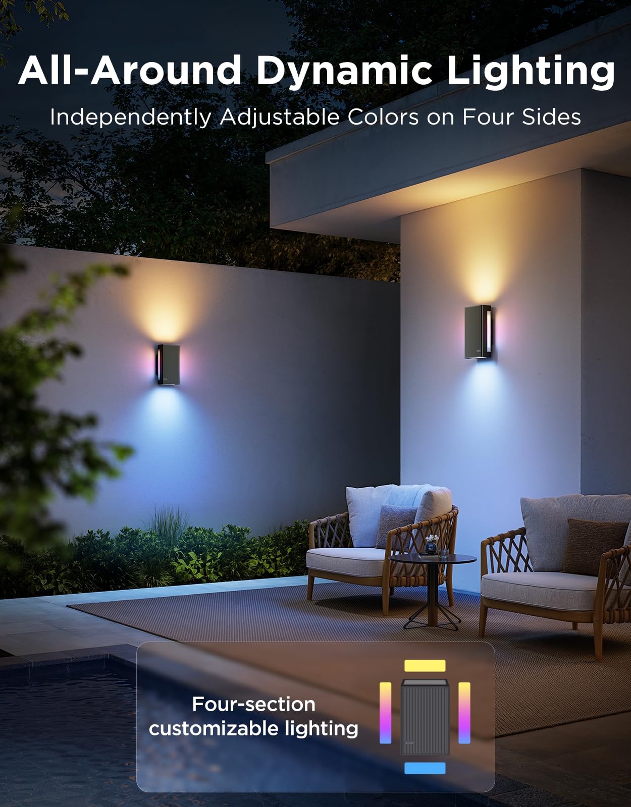 Govee Outdoor UpDown Wall Light, 2 Pack, 1200LM RGBICWW Smart Porch Lights Outdoor with 64 Scene Modes, IP66 Waterproof Wall Sconce for Outdoor Decor
