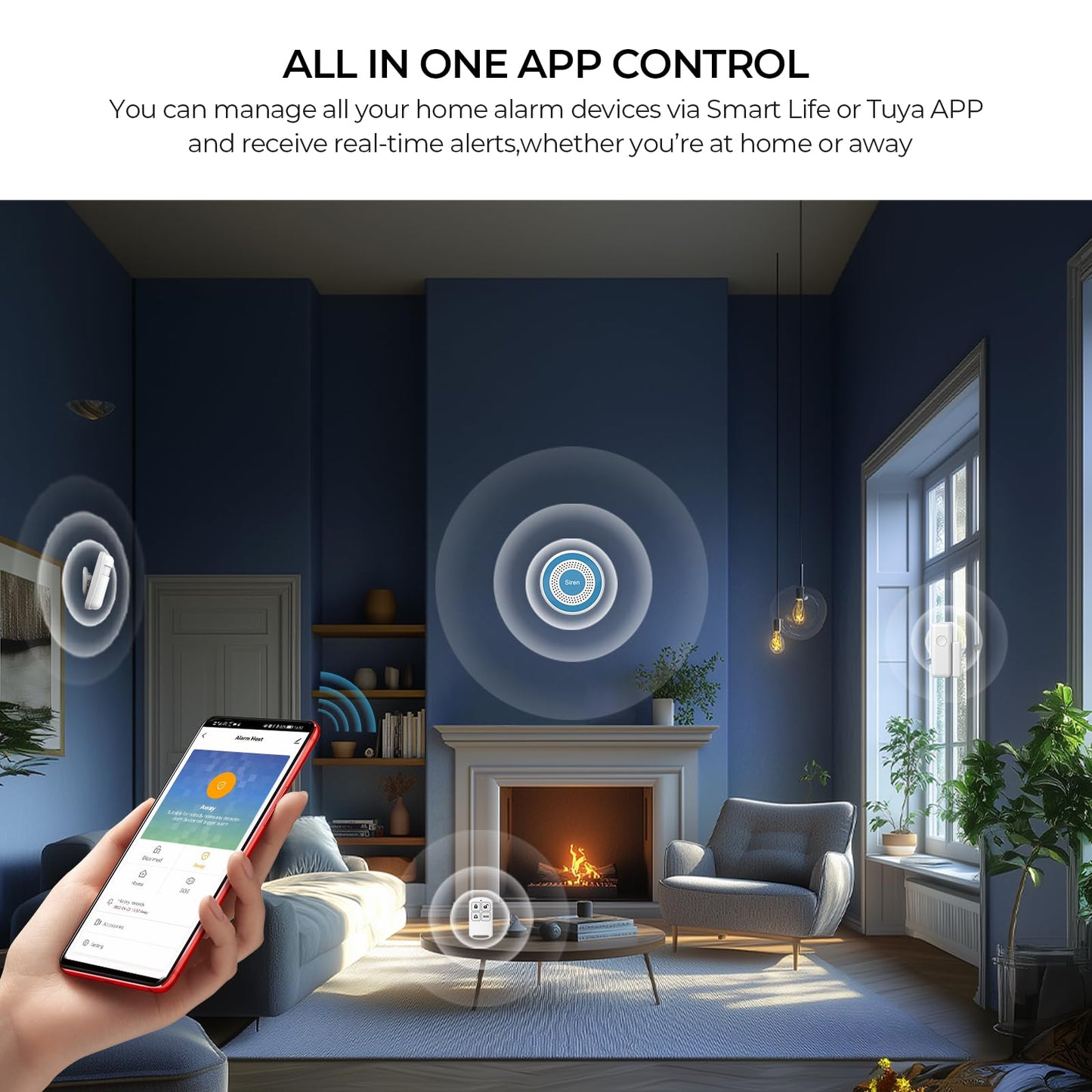 PGST Wireless Alarm System,Smart Home Security System with Tuya App Alerts,5 Pieces Door Alarms Kits Siren Hub with Door/Motion Sensors,Remote,Easy