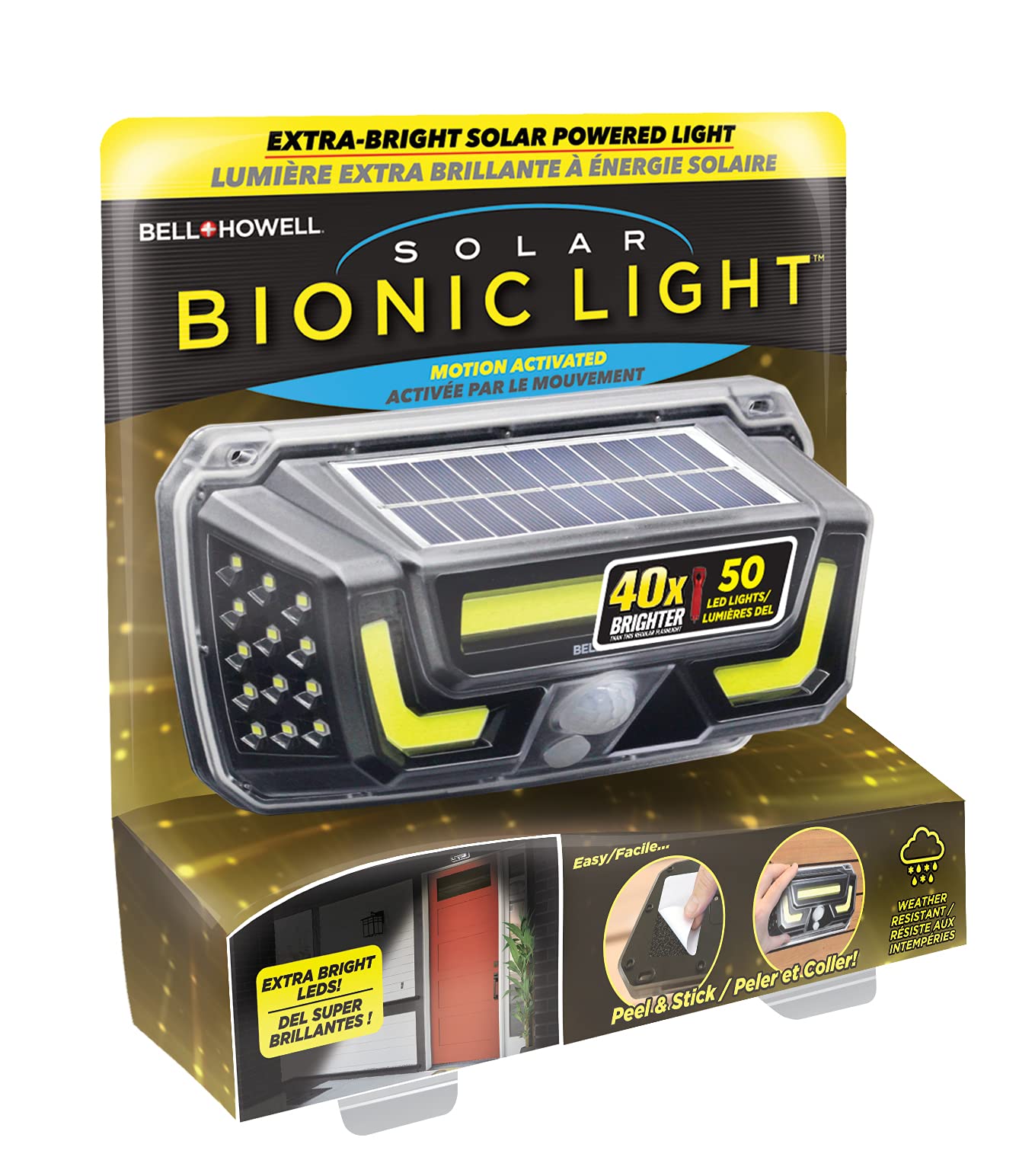 Bell Howell Solar Bionic Wall Light Solar Lights Outdoor with Motion Sensor (White Light 6500K)