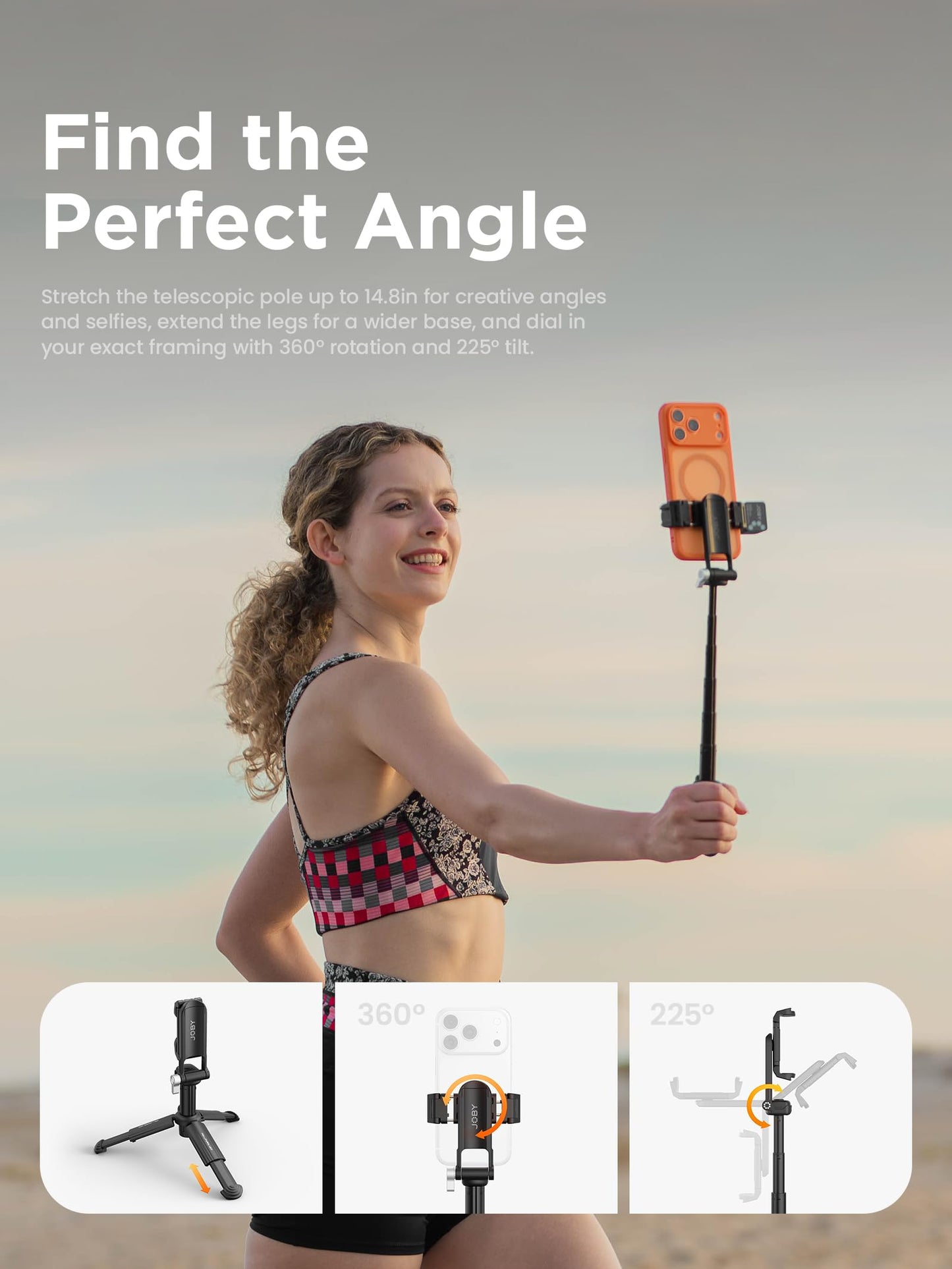 JOBY TelePod Mini Mini Selfie Stick Tripod with Bluetooth Remote, Compact Portable Phone Tripod, Extendable Hand Grip & Desktop Stand