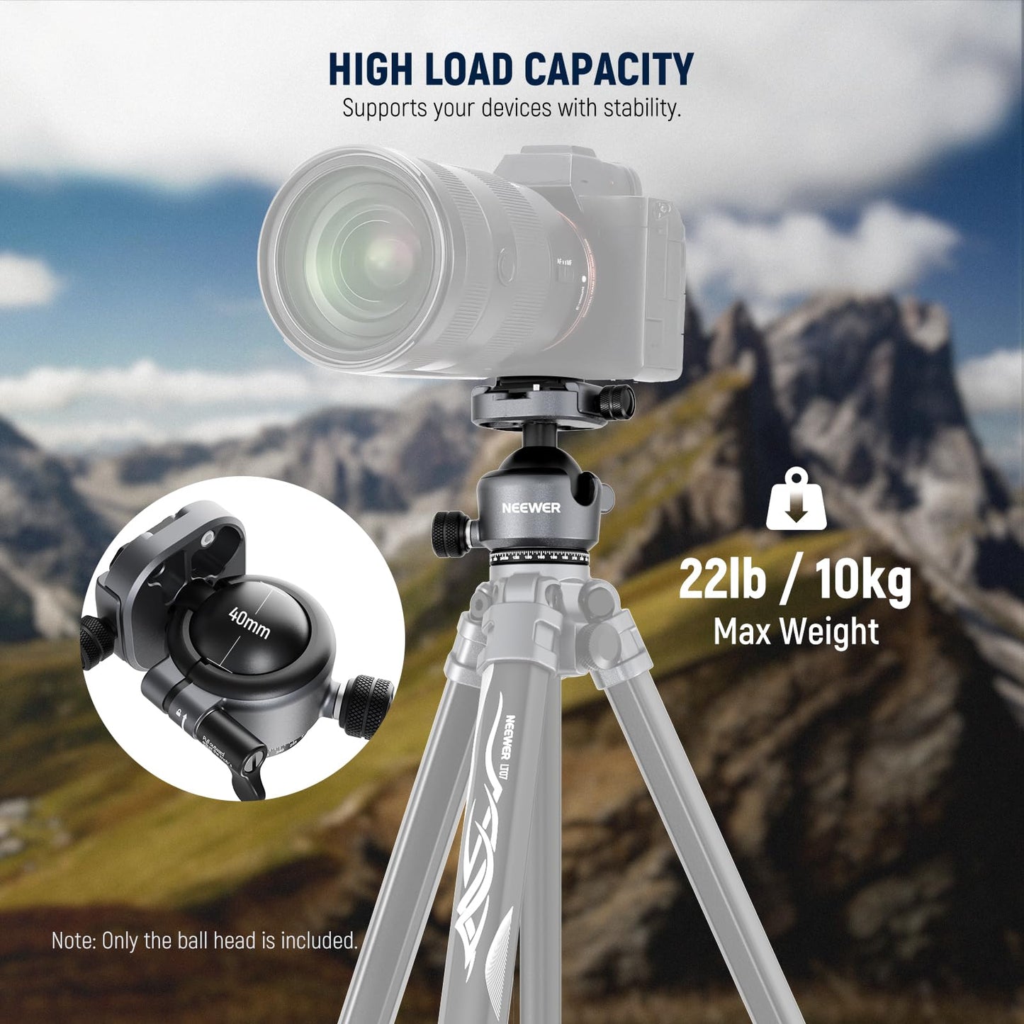 NEEWER GM41 Low Profile Tripod Ball Head, 40mm Metal Panoramic Camera Mount Adapter with 1/4" Arca Type QR Plate Compatible with PD, 360° Swivel & 90°