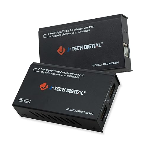 J-Tech Digital USB Over Ethernet Extender USB Balun Over cat5e cat6 99m/328ft PoC, Play and Plug, No Driver Needed, USB2.0 for Game Controller, MAC