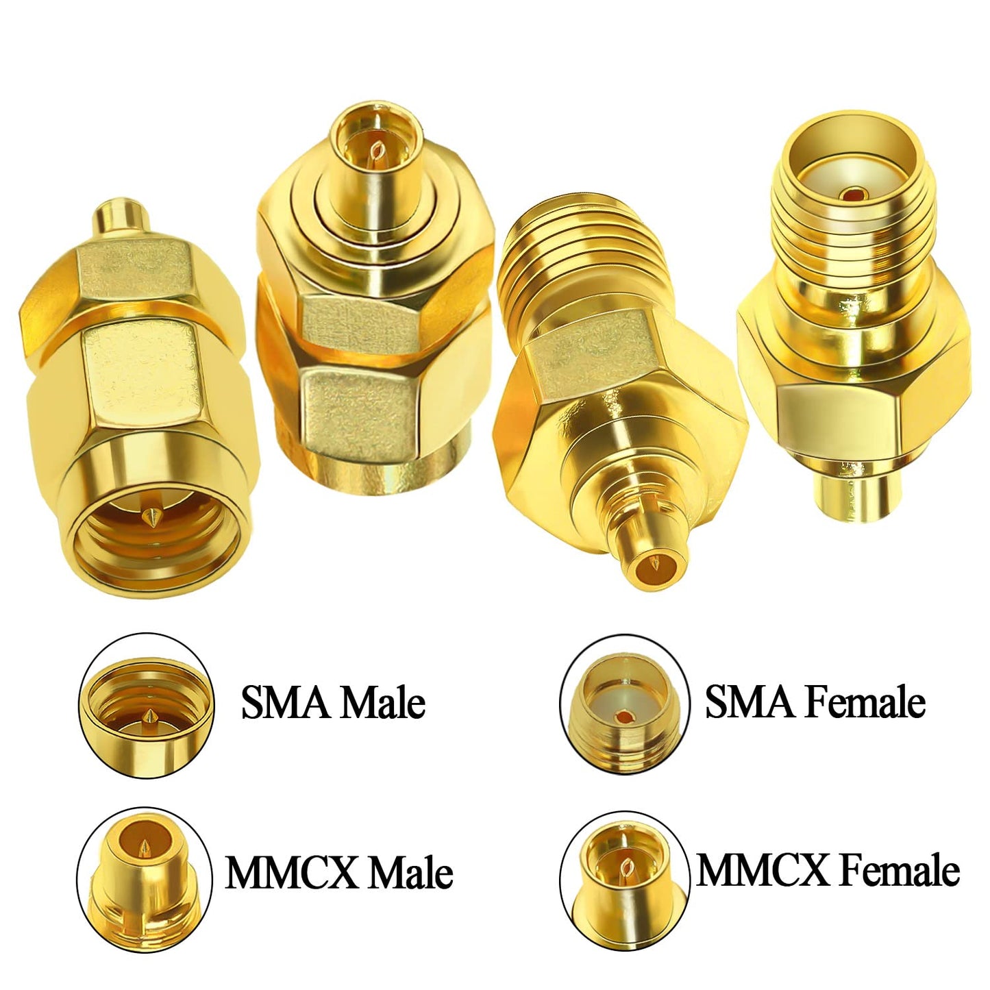 TUOLNK SMA to MMCX Coaxial Adapter Kit Pure Brass for WiFi Antenna/Networks/Extension Cable MMCX Male/Female to SMA Male/Female Coax Connector Kits