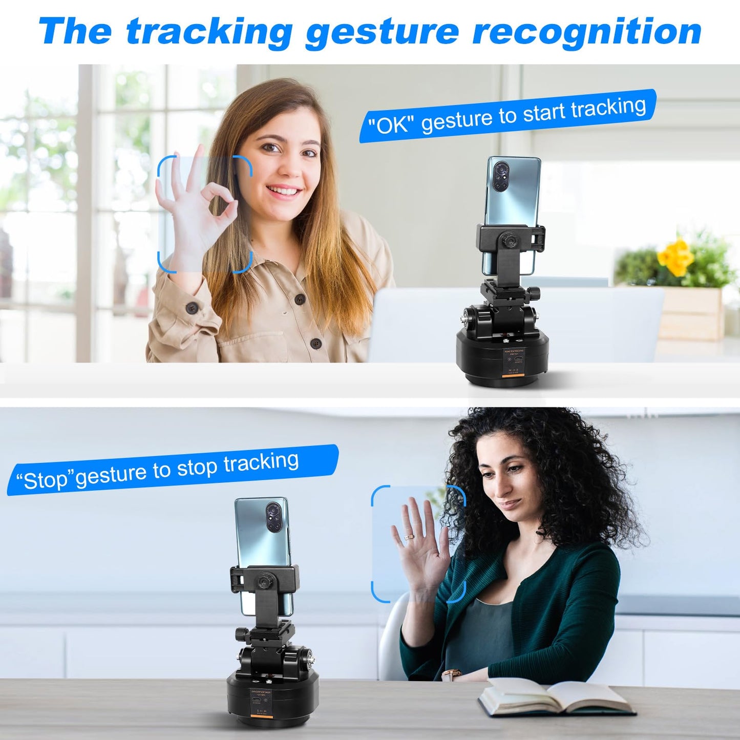 Soonpho M6 Auto Face Tracking Motorized Rotating Panoramic Tripod Head, Remote Control 360° Pan Tilt Head with Mobile Phone Clip for DSLR Cameras