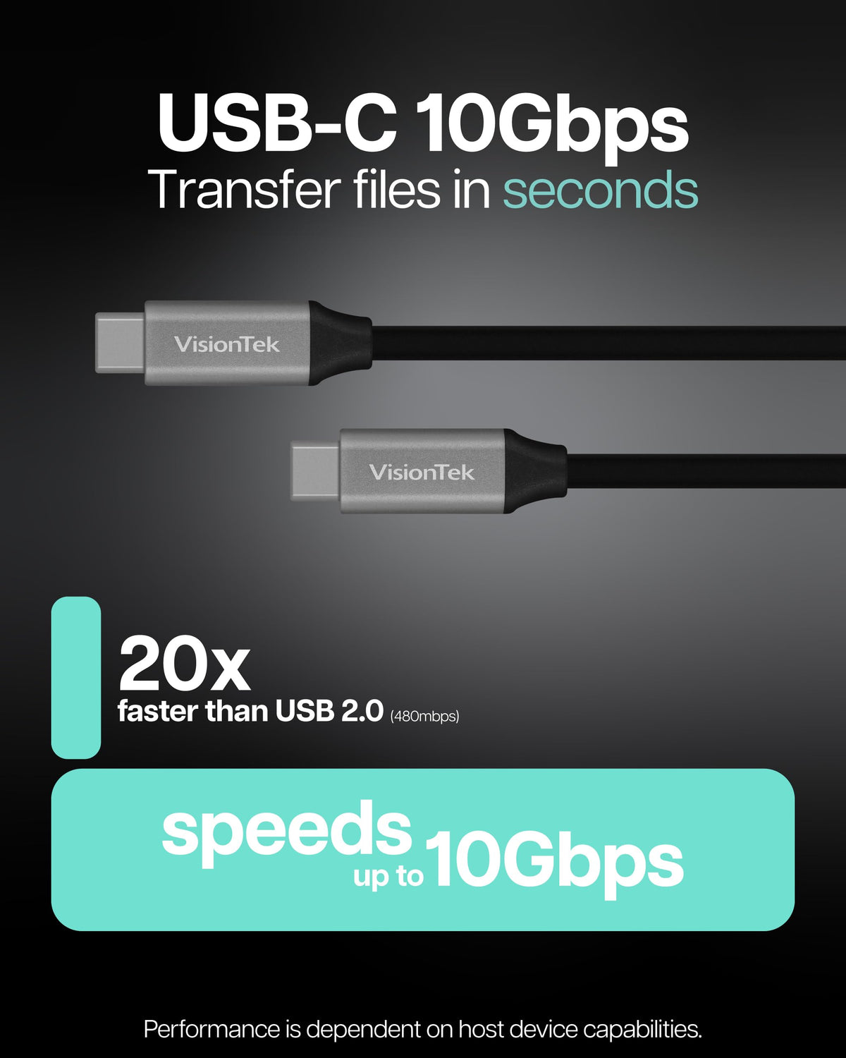 VisionTek USB-C Cable USB 3.1 Gen 2 (3.3ft) - 100W 10Gbps, DP Alt Mode