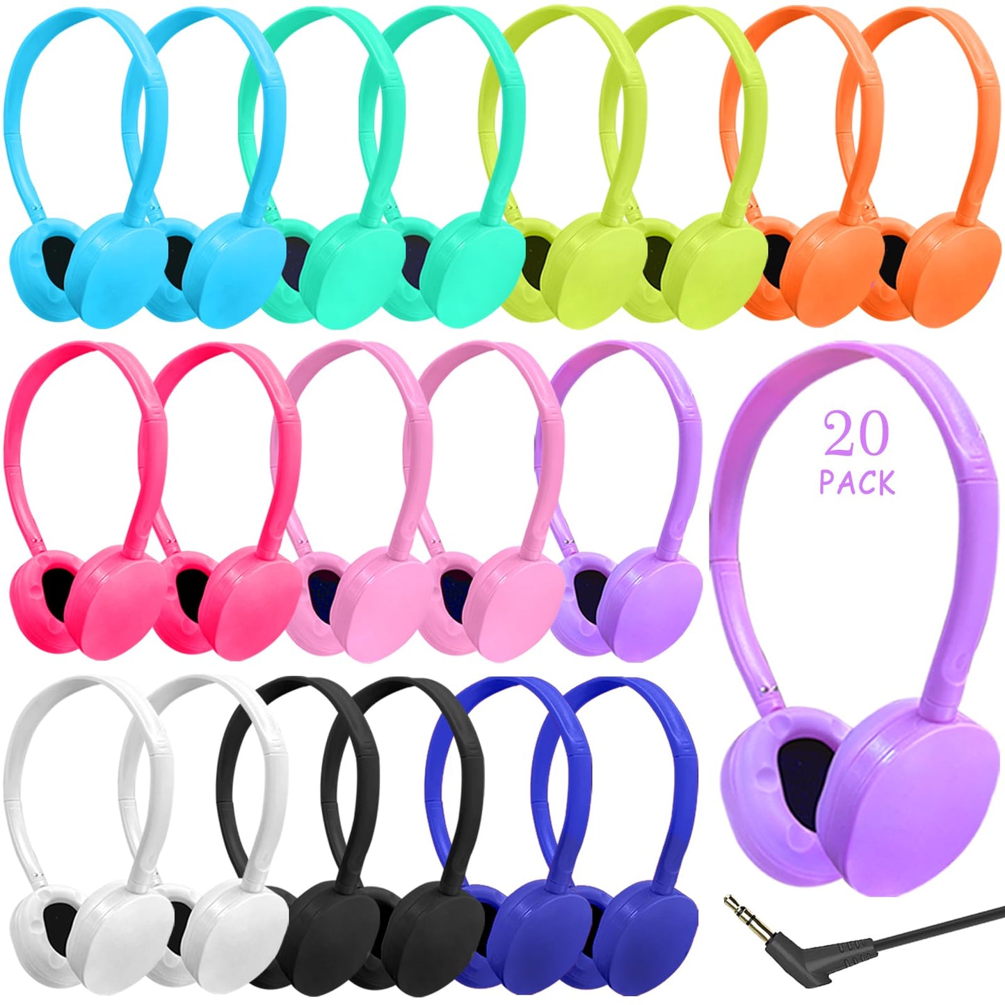 Ladont 20 Pack Kids Headphones Bulk for Classroom School, Durable Wholesale Wired Headphones for Kids Student Boys Girls Adults,HD Sound 3.5mm Jack