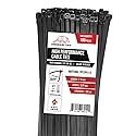 11-inch Black Zip Ties Heavy Duty UV Resistant Nylon Cable Ties, 50lb Tensile Strength, 100-Pack - Durable Wire Ties, Heavy Duty Tie Straps Indoor