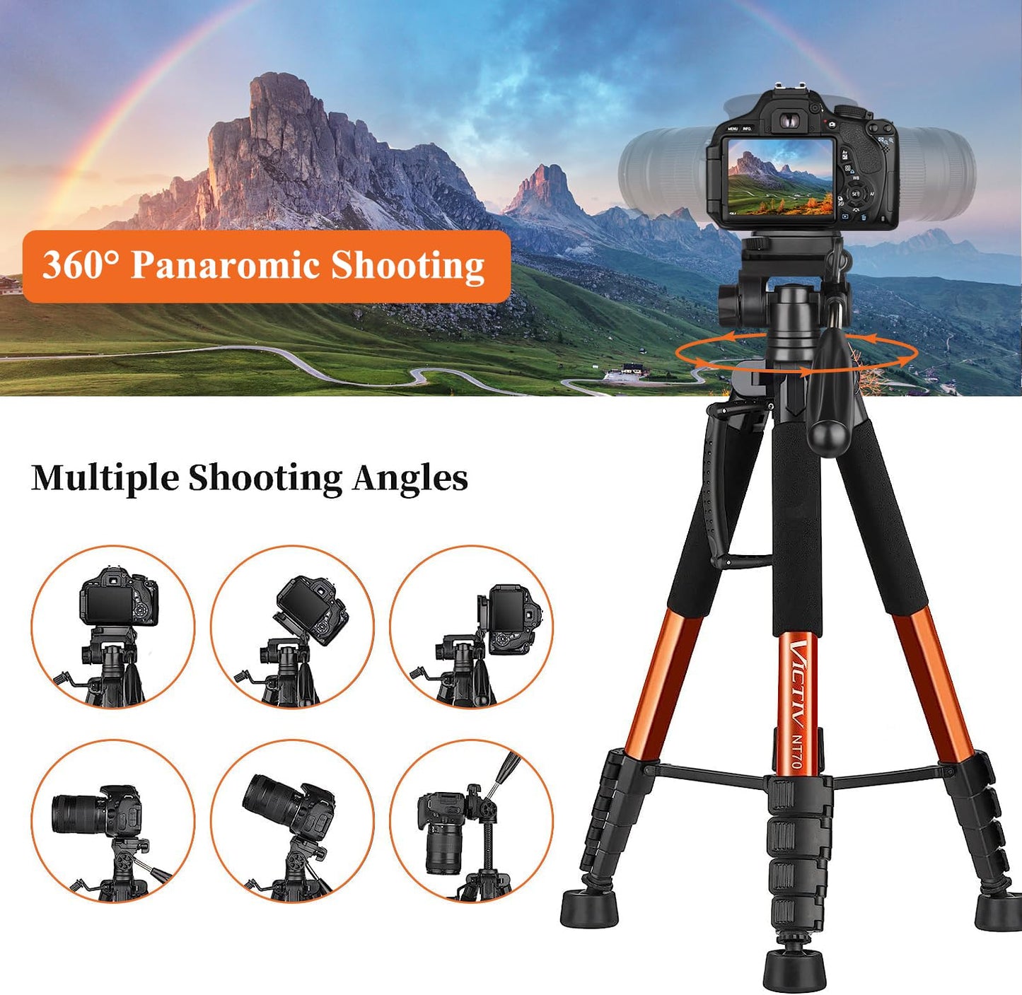 Victiv Tripod 74-Camera-Tripod for Cell Phone, Aluminum Professional Heavy Duty Camera Tripod Stand, Tripod for Camera DSLR SLR with Carry Bag
