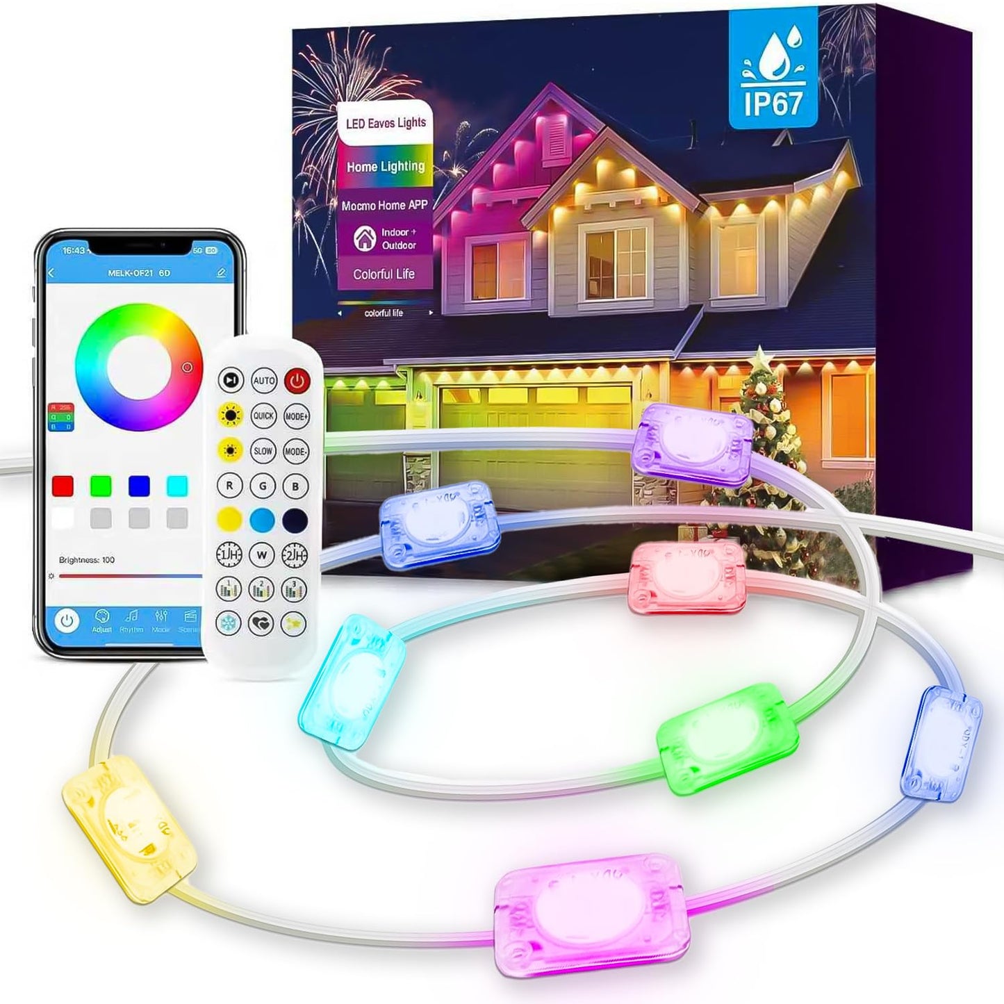 YFFSHLCS Permanent Outdoor Lights, 200ft Outdoor String Light Smart RGB with 72 Scene Modes, IP67 Waterproof Holiday Lights for Outside, APP